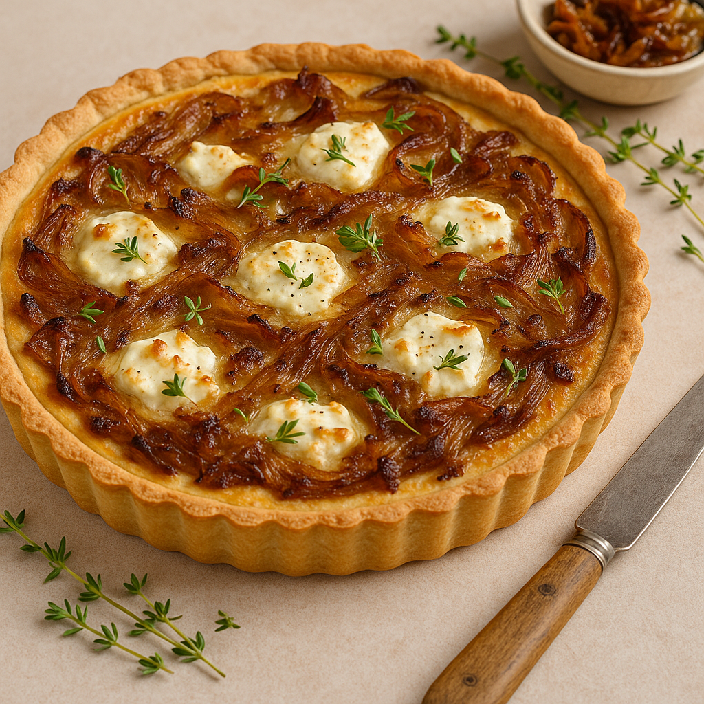 Spiced Caramelised Onion & Goat’s Cheese Tart with Cardamom Extract- Purextracts