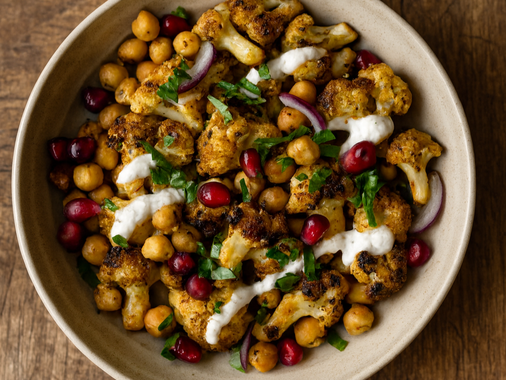 Roasted Cauliflower & Chickpea Bowl with Cumin-Yoghurt Drizzle - PureXtracts