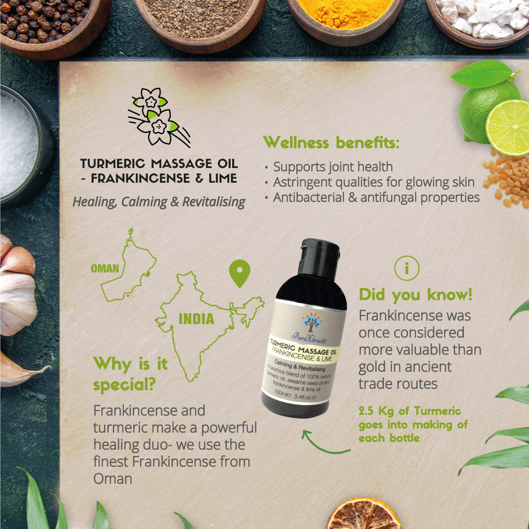 Turmeric Massage Oil - Frankincense & Lime - PureXtracts